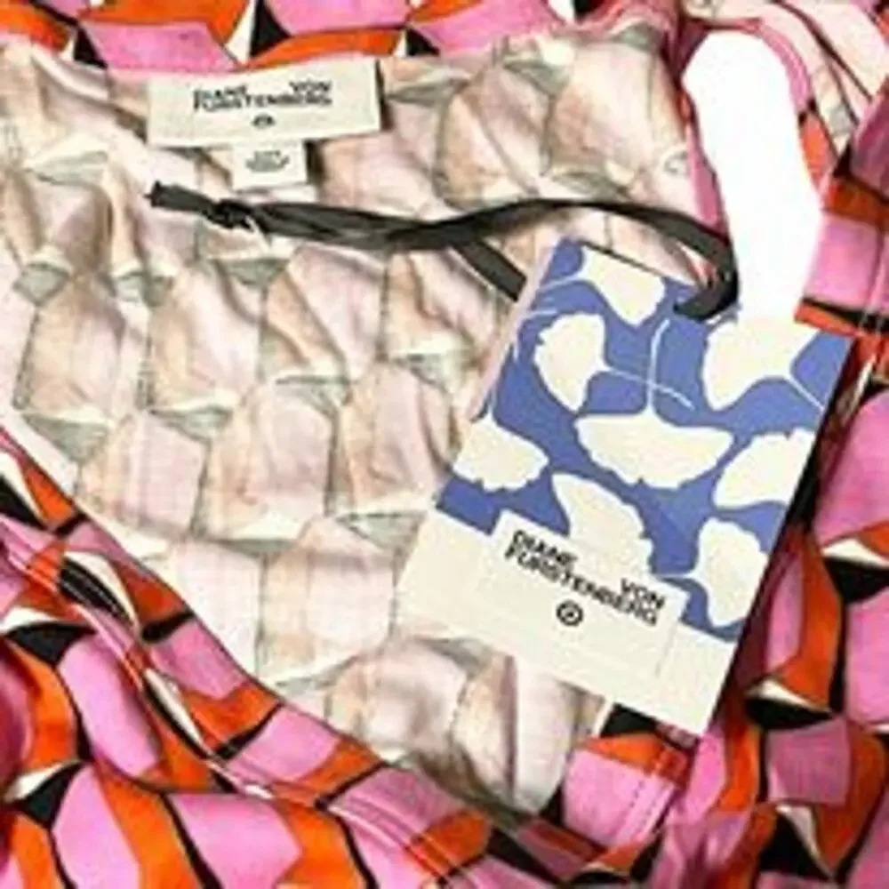 Diane Von Furstenberg XXS Set Pink Modern Geo Jumpsuit & Orange Grinkgo Wrap - Picture 5 of 9